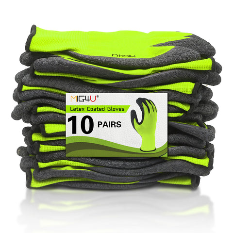 MIG4U Latex Coated Gloves HI-VIS Green