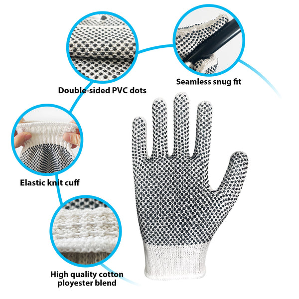 MIG4U 12 Pairs Cotton Work Gloves with Double-side PVC Dots