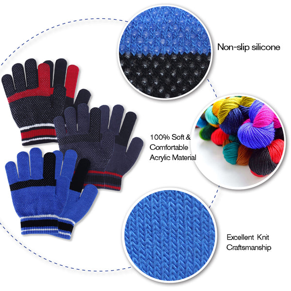 MIG4U Kids Winter Warm Gloves,Magic stretch gloves 3 pairs